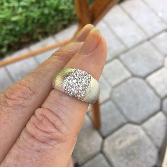 Brushed Platinum Solid Sterling Silver Pave Set Cz Ring Size 7 - Picture 6 of 8